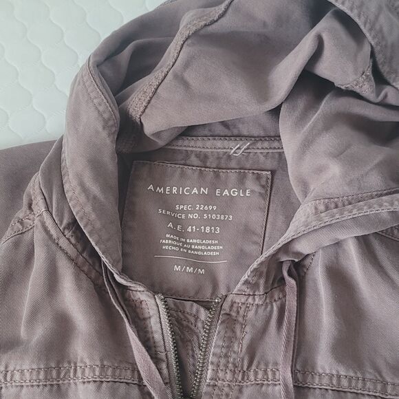 American Eagle Jacket Womens Size M Burgundy Zip Up Utility Military Hoodie - Picture 5 of 13